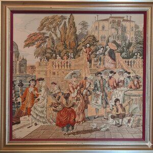 Tapestry of 18th Century Venetian Courtiers - Frame: White Gold Leaf/Rose Patina